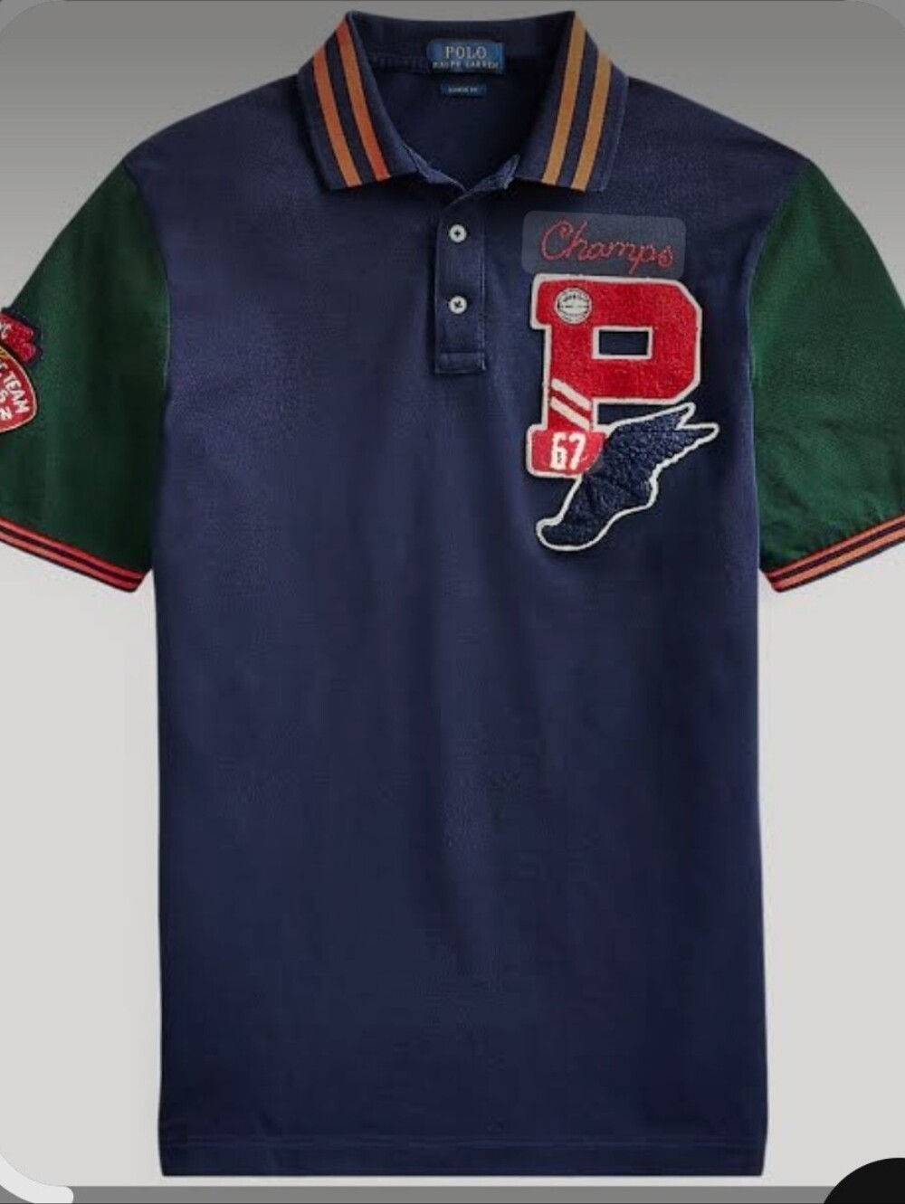Polo by Ralph Lauren Navy & Green Varsity Patch Polo Shirt